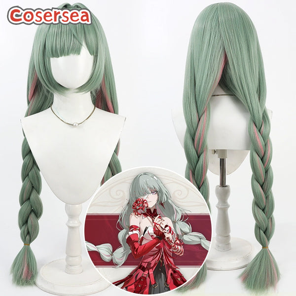 Cosersea Wuthering Waves Phrolova 100cm Green Mixed Pink Braided Cosplay Wigs