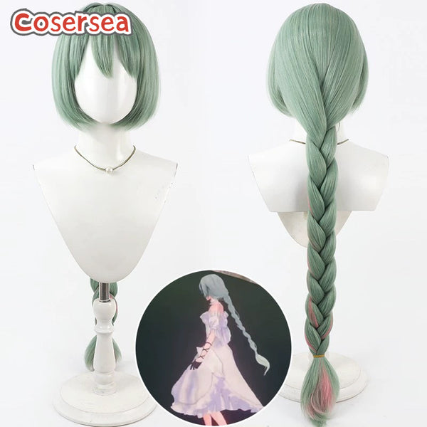 Cosersea Wuthering Waves Phrolova 100cm Green Mixed Pink Braided Cosplay Wigs