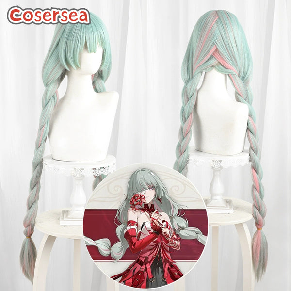 Cosersea Wuthering Waves Phrolova 110cm Green Mixed Pink Braided Cosplay Wigs