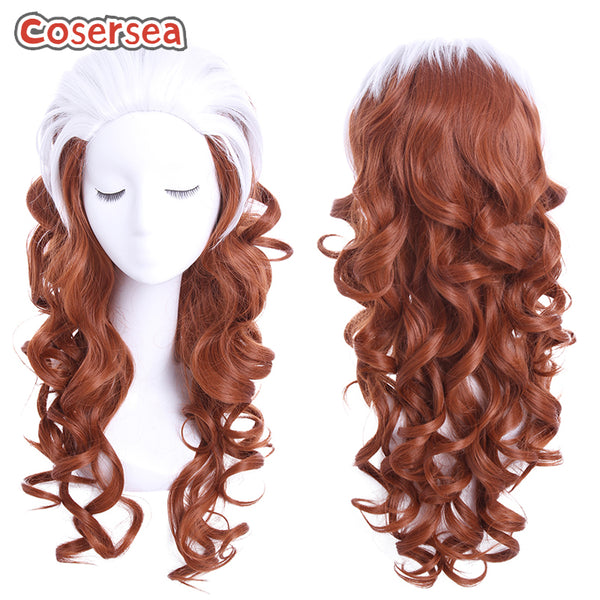 X Men Rogue Anna Marie 60cm Curly Wavy Brown Mixed White Cosplay Wigs
